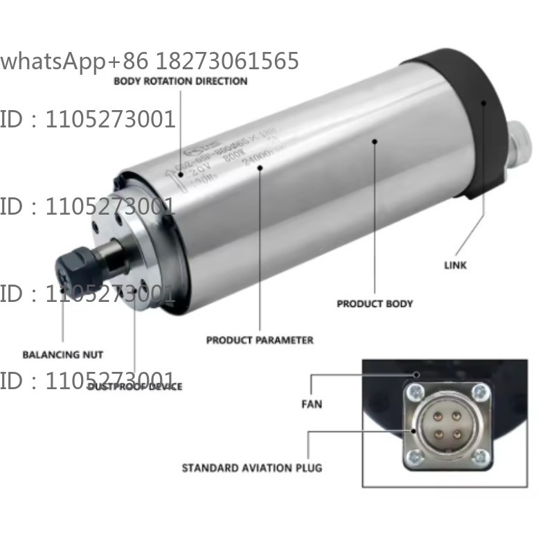 Cnc Spindle Motor - 24000RPM Round Water‑Cooled Spindle Motor 800W